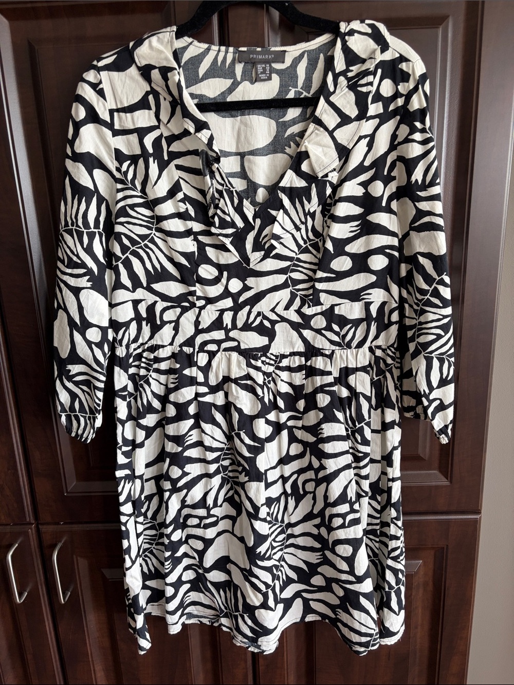Primark Black & White Abstract Print Long Sleeve Smock Dress